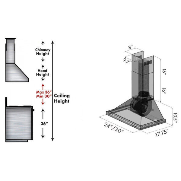 ZLINE Convertible Vent Wall Mount Range Hood in Black Stainless Steel (BSKBN) - Image 6