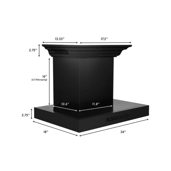 ZLINE Wall Mount Range Hood in Black Stainless Steel with Built-in ZLINE CrownSound Bluetooth Speakers (BSKENCRN-BT) - Image 2
