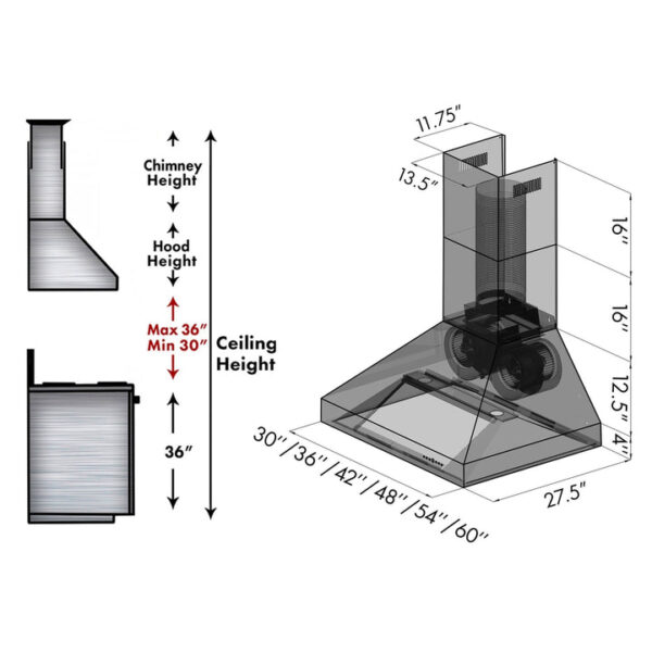 ZLINE Wall Mount Range Hood in Stainless Steel - Includes Remote Blower 400/700CFM Options (697-RD/RS) - Image 3