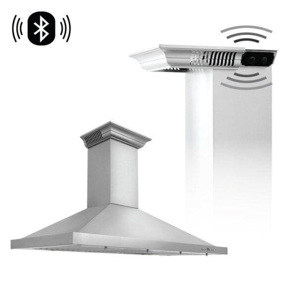ZLINE CrownSound Ducted Vent Wall Mount Range Hood in Stainless Steel with Built-in Bluetooth Speakers (KBCRN-BT) - Image 4