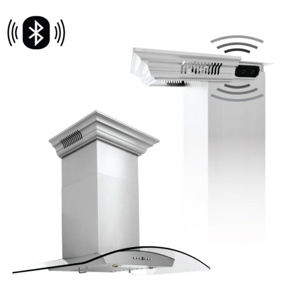 ZLINE Ducted Vent Wall Mount Range Hood in Stainless Steel with Built-in ZLINE CrownSound Bluetooth Speakers (KNCRN-BT)
