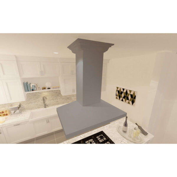 ZLINE Convertible Vent Wooden Island Mount Range Hood in Gray (KBiUU) - Image 6