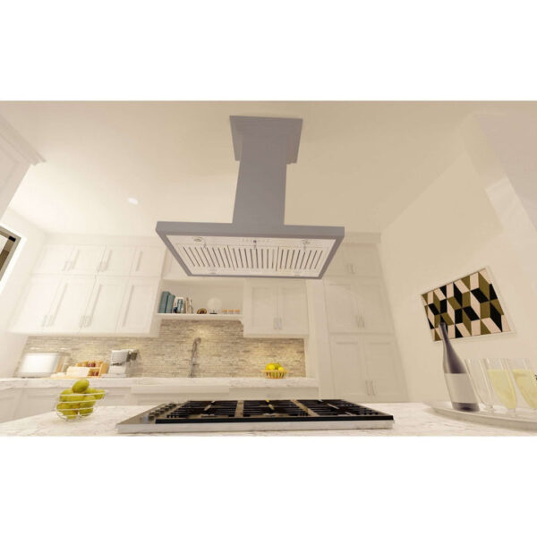 ZLINE Convertible Vent Wooden Island Mount Range Hood in Gray (KBiUU) - Image 4