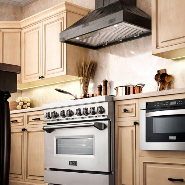 ZLINE Wooden Wall Mount Range Hood In Rustic Dark Finish - Includes Motor (KPDD) - Image 8