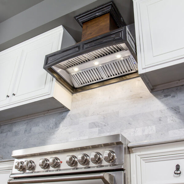 ZLINE 42 in. Wooden Wall Mount Range Hood in Antigua and Walnut - Includes Remote Motor (321AR-RS-42-400) - Image 3